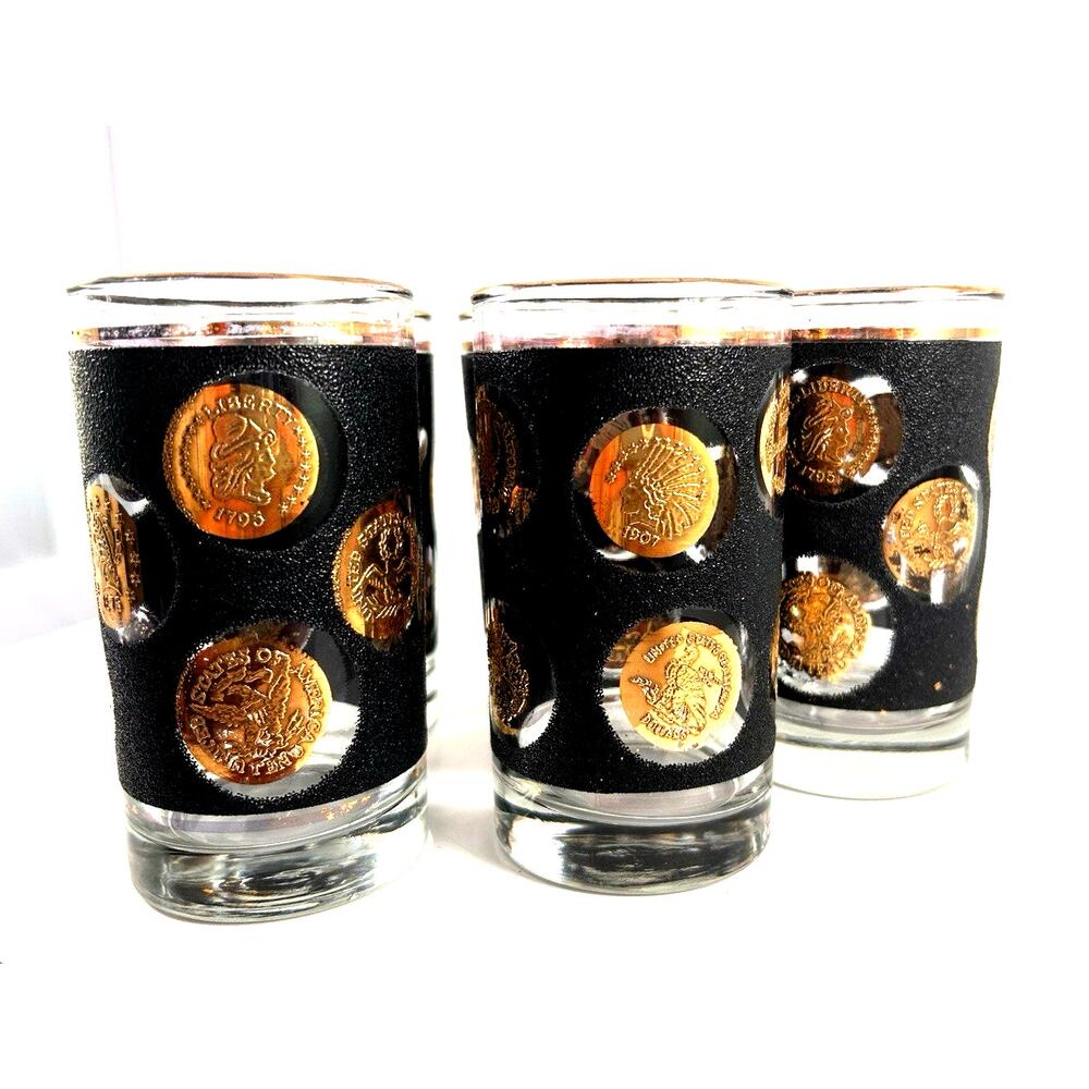Libbey Black and Gold Coin Accent Shot Glasses